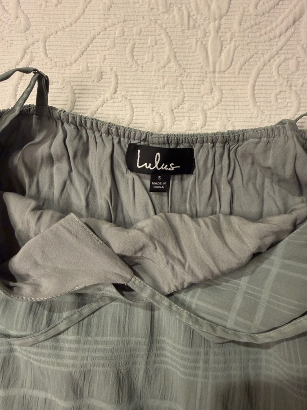 Lulu's Light Sage Grid-Texture Tiered Maxi Dress - Picture 7 of 12